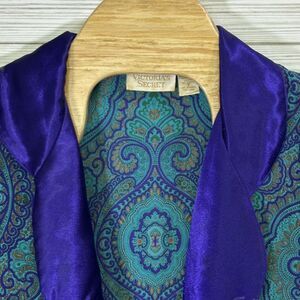 Vintage Victorias Secret Gold Label Green Purple Paisley Sleep‎ Shirt Gown Sz Sm